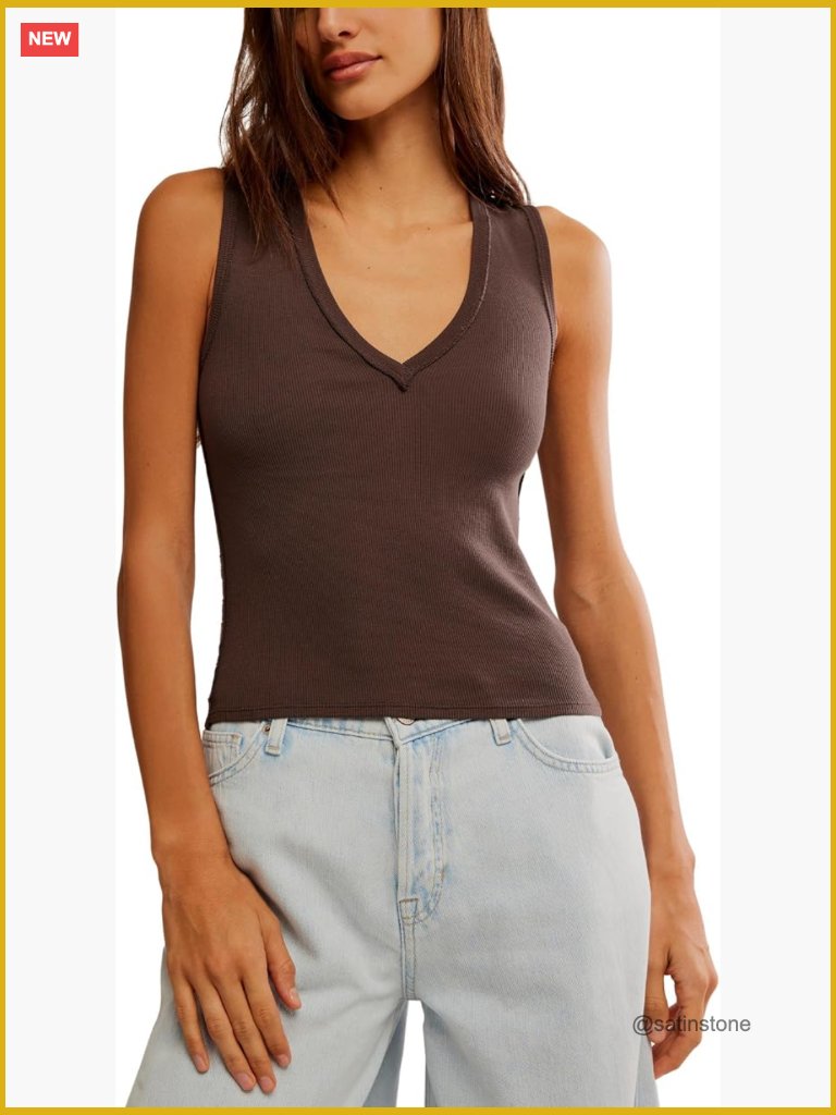 V-Neck Tank Top With Raised Seaming And Dropped Armholes